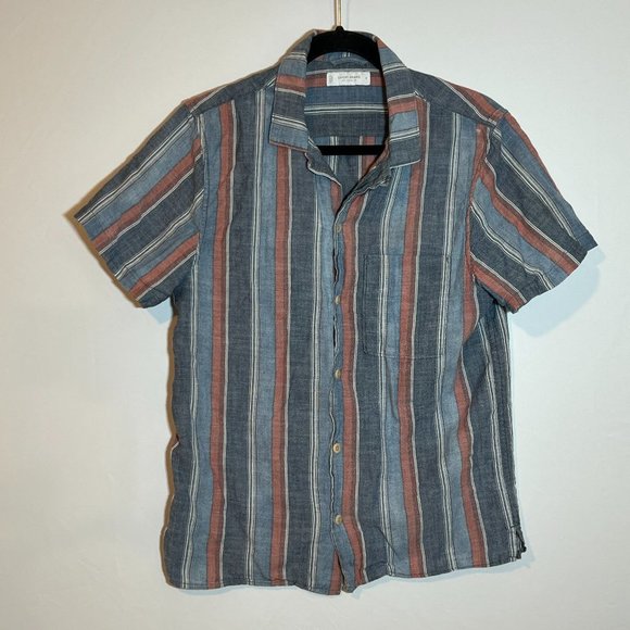 Size Small Lucky Brand Men's Striped Short Sleeve Camp Collar Shirt - Picture 4 of 5